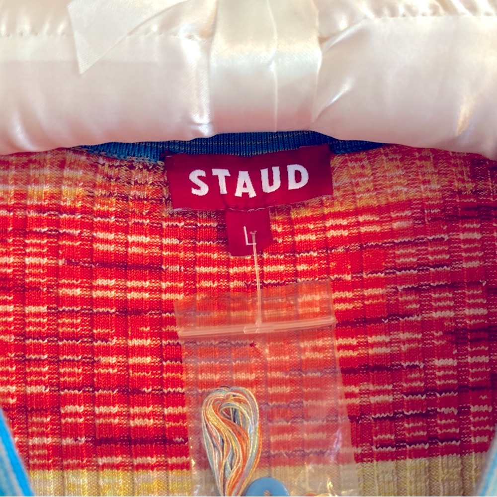 STAUD Short Sleeved Cargo Sweater in Rainbow Multi, Size L, NWT - Picture 8 of 10